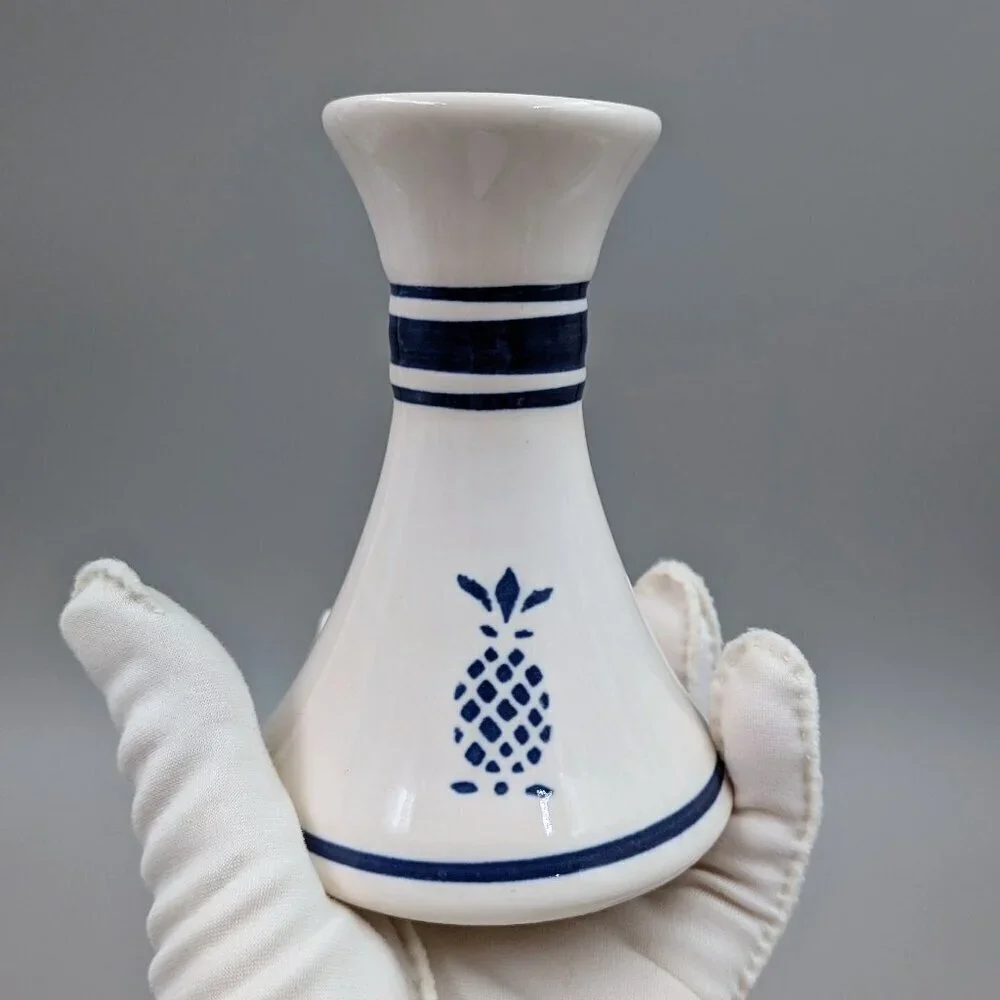 Pair of Vintage Pfaltzgraff Blue Pineapple Candlesticks in Hospitality Pattern